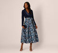 Long Sleeve Tuxedo Jacquard Combo Gown In Midnight Multi