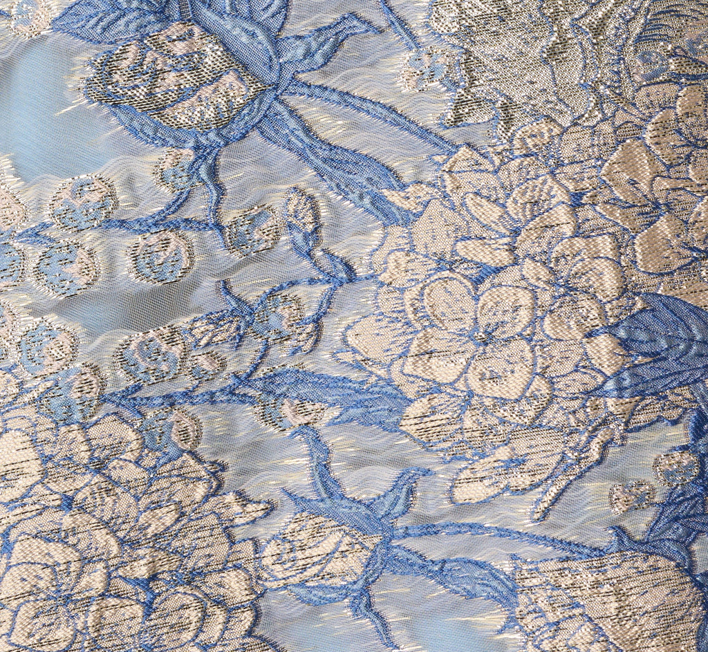 Hydrangea Floral Jacquard Collared Midi Dress In Blue Multi