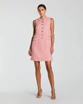 Pink Boucle Sleeveless Mini Dress with Gold Buttons