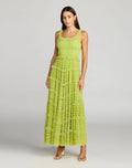 Green Micro Ruffle Sleeveless Scoop Neck Maxi Dress