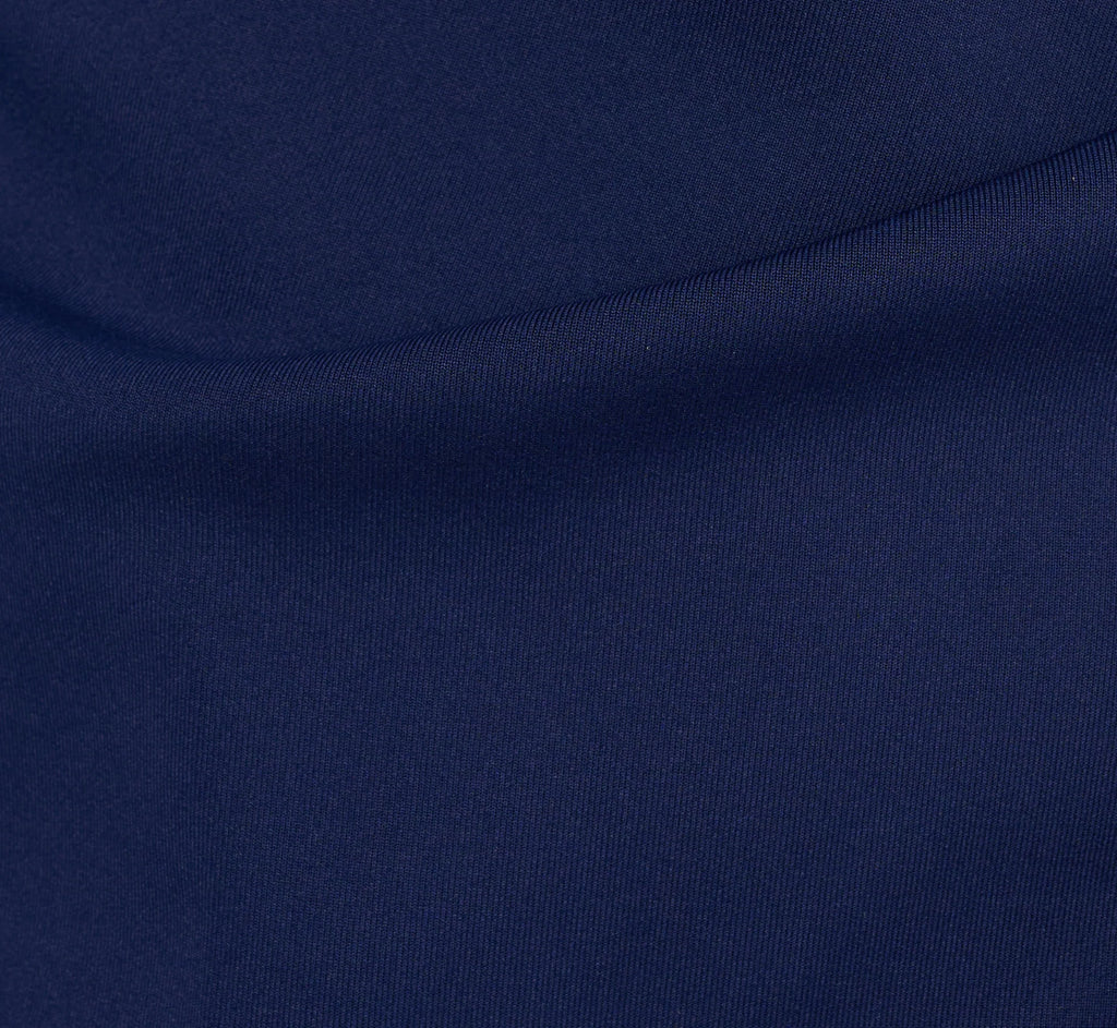 Off Shoulder Bell Sleeve Rosette Gown In Navy Sateen