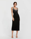 Beaded Crepe Scoop Neck Sleeveless Midi Dress