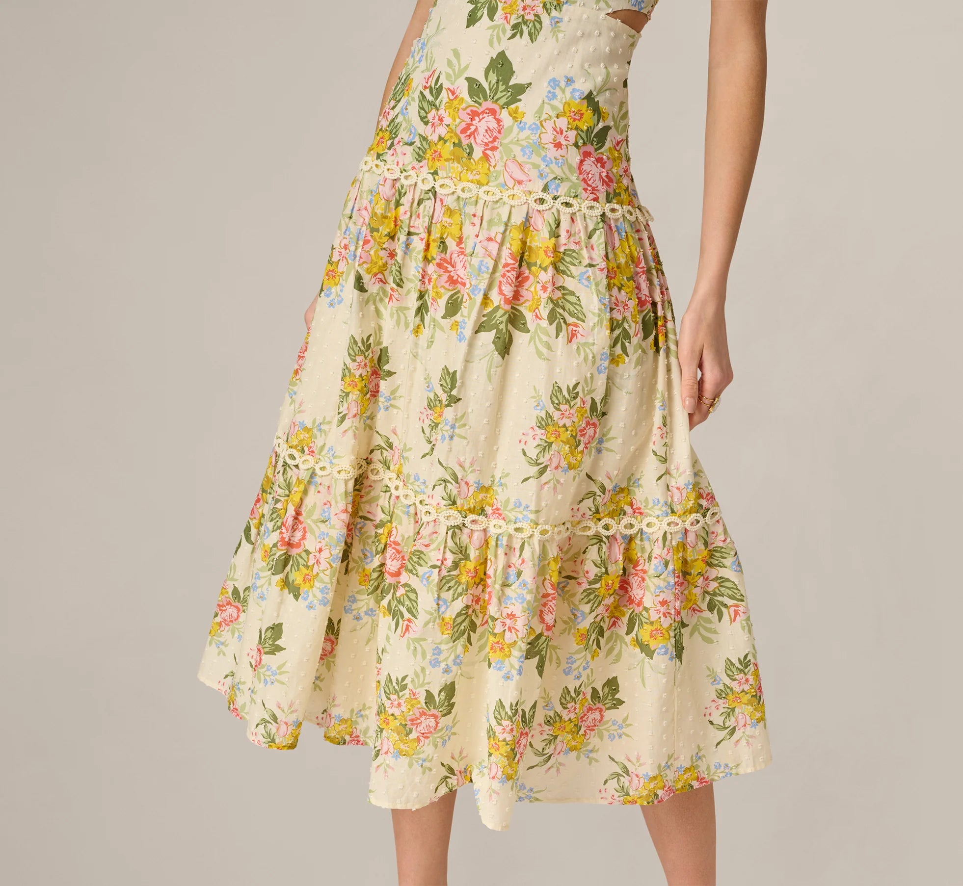 Cotton Vintage Floral Midi Sundress In Pale Yellow