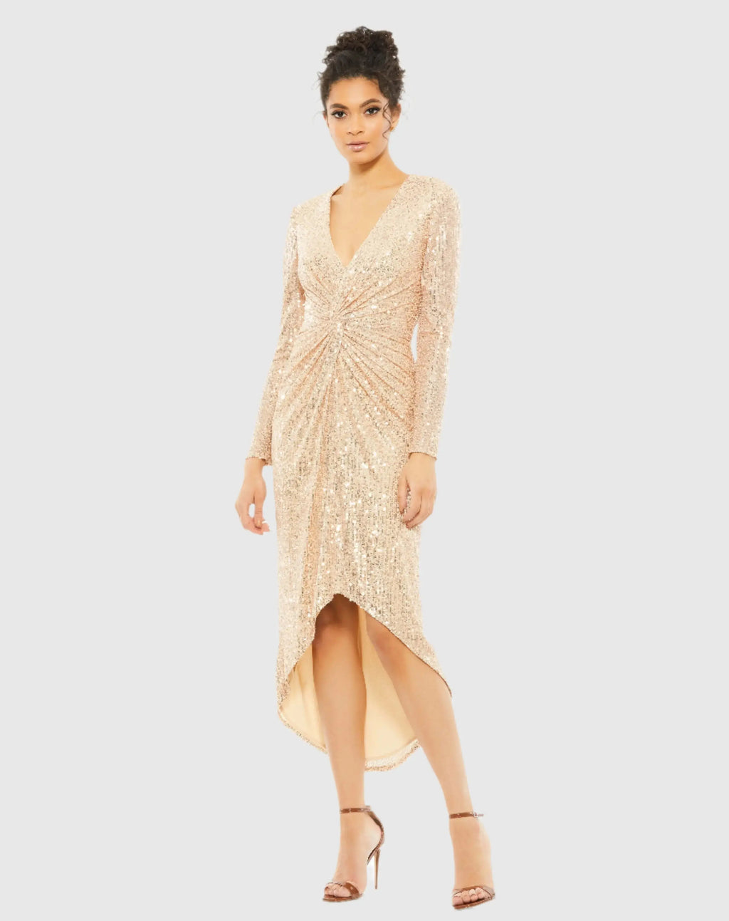 Sequined High Low Front Twist Midi Dress