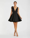 Crepe Sleeveless V-Neck Mini Dress With Bow