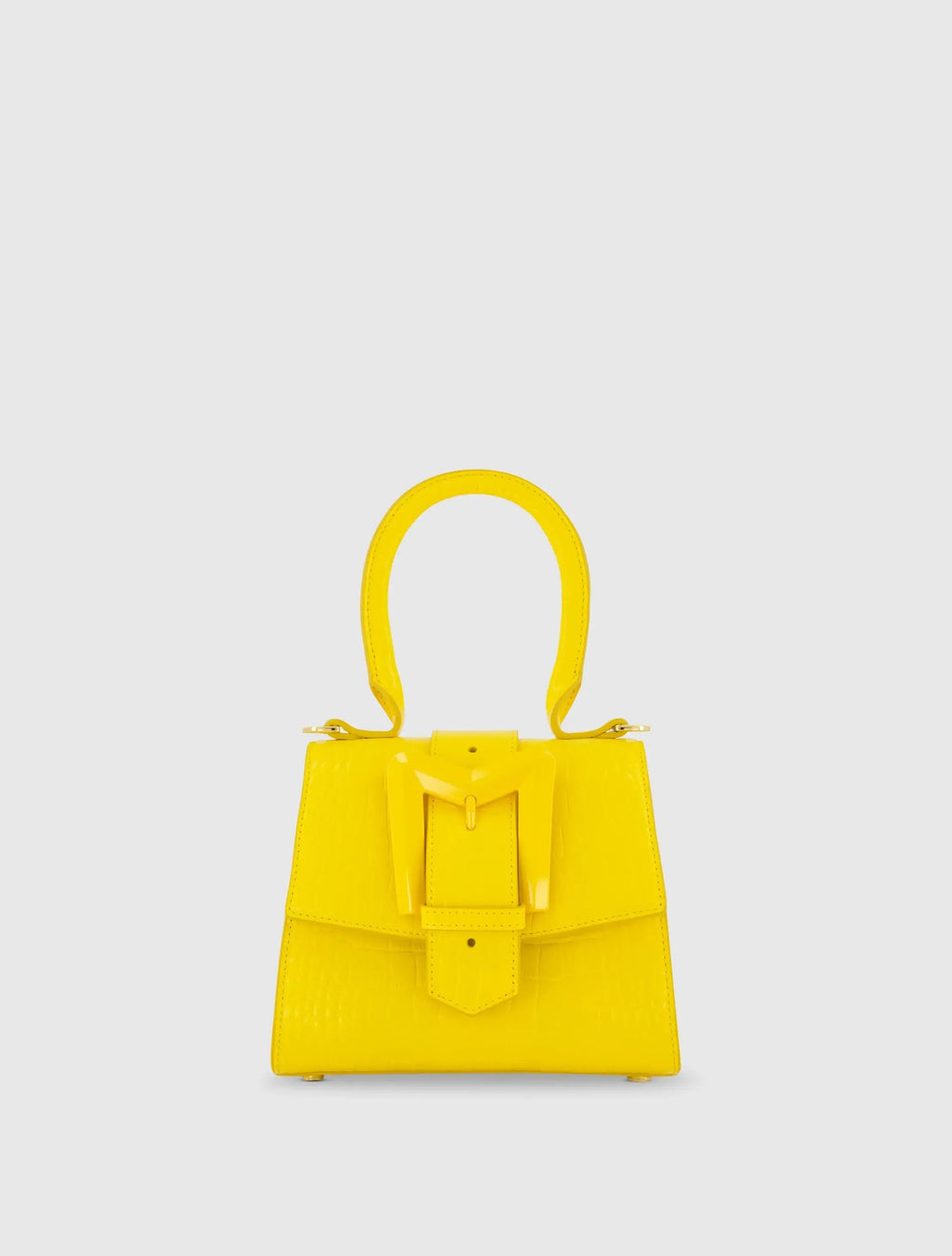 Buckled Mini Croco Leather Handbag with Detachable Strap
