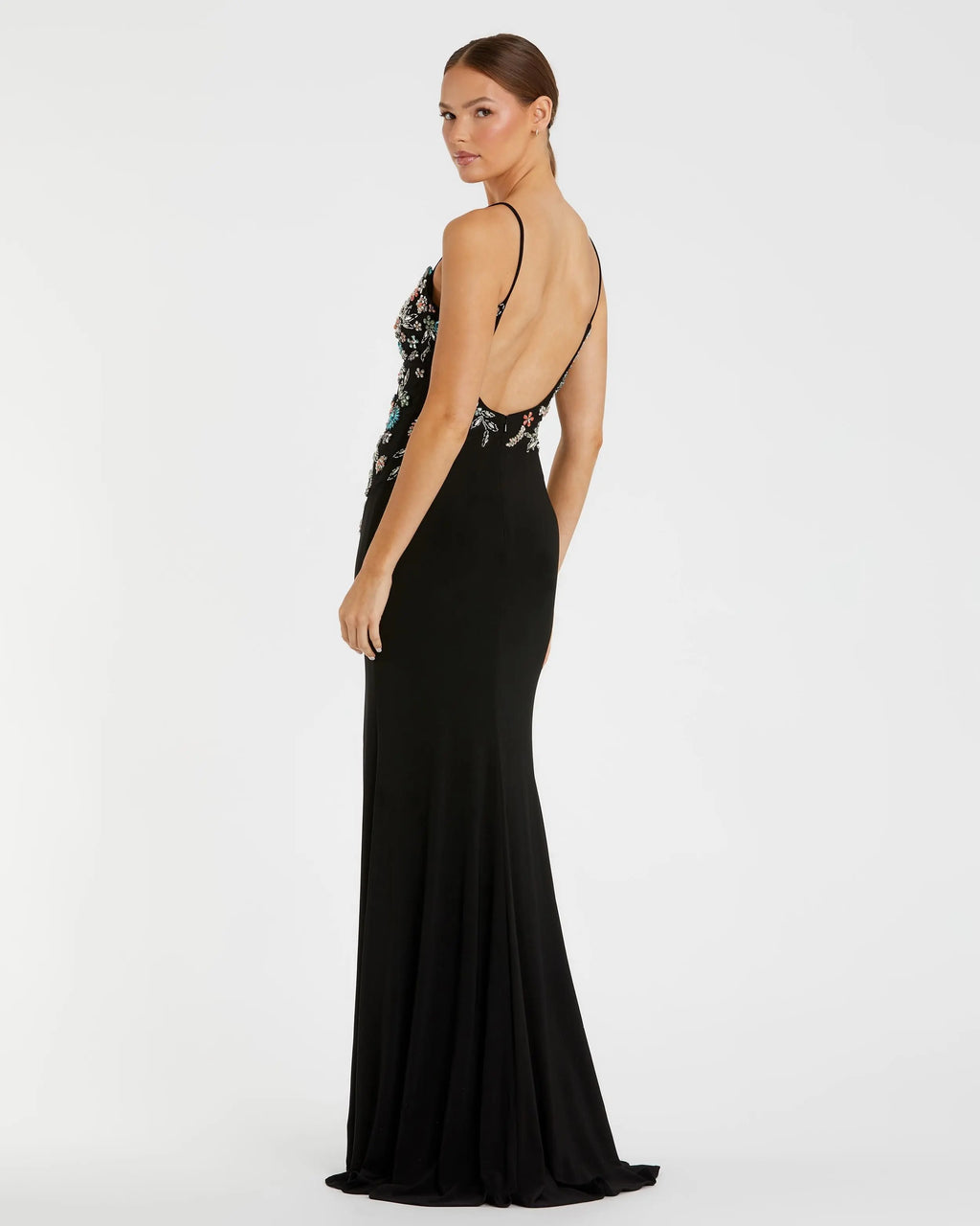 Black Multi Color Beaded Floral Cami Gown - FINAL SALE