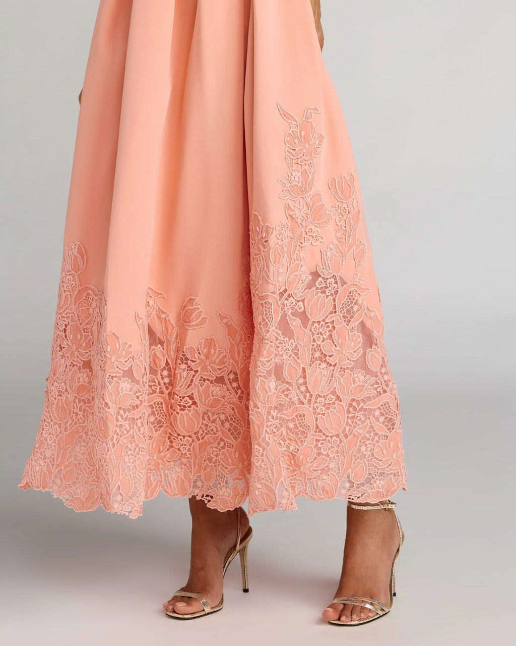 Peach Lace Hem Belted Midi Dress