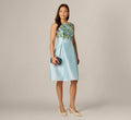 Floral Beaded Shantung Fit And Flare Dress In Sky Multi