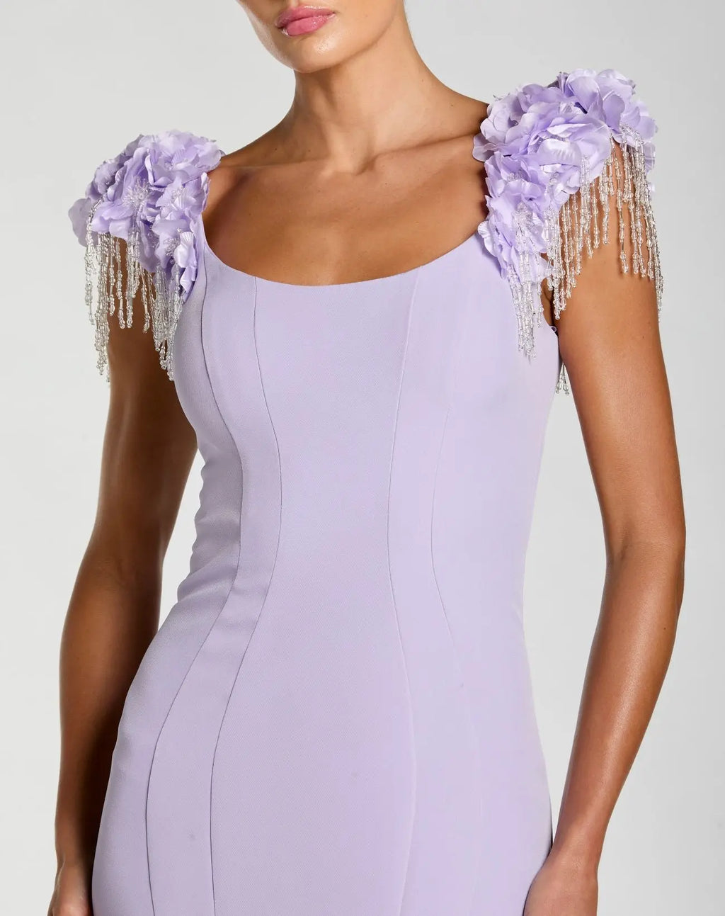 Purple Scoop Neck Mermaid Gown With Embellished Sleeves