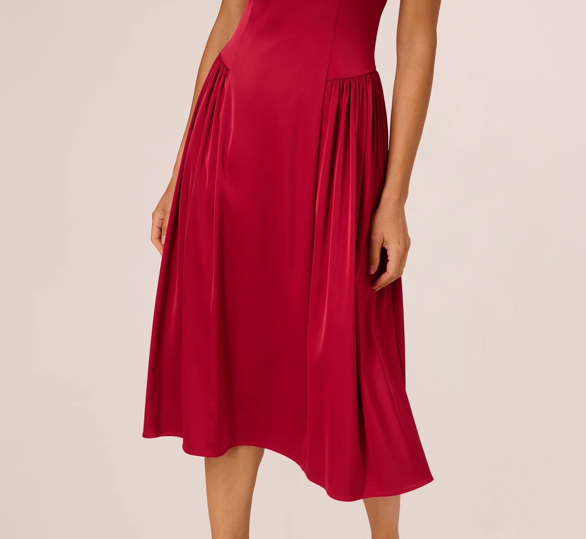Stretch Satin Corset Back Midi Dress In Matador Red