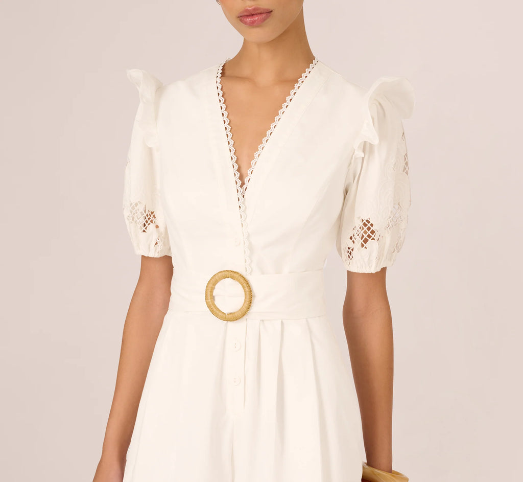 Puff Sleeve Cotton Lace Rumper In Ivory