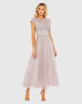 Petite Purple Embellished High Neck Cap Sleeve A Line Dress