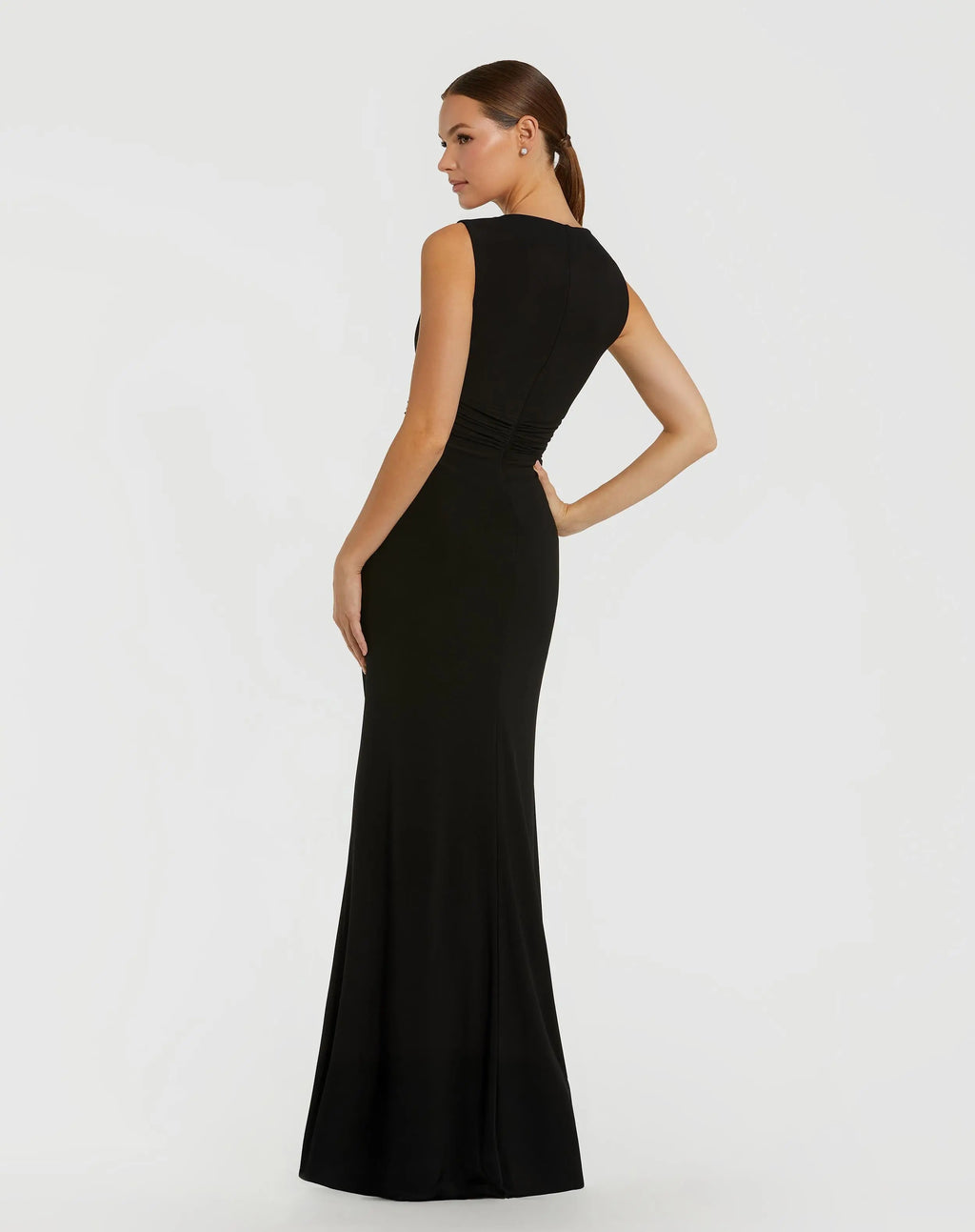 Black Jersey Twist Gown With Embellished Neckline