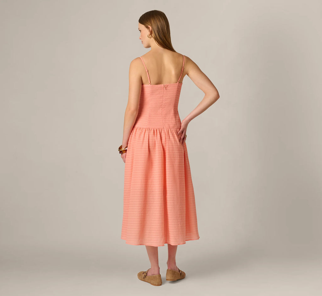 Drop Waist Seersucker Beaded Strap Sundress In Coral