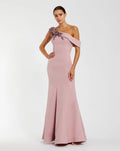 Pink One Shoulder Sleeveless Beaded Mermaid Gown