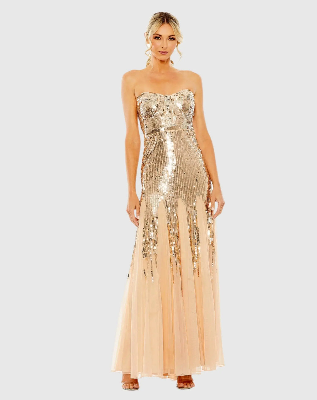 Gold Sleeveless Sequin Mesh Gown
