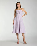 Purple Embellished Boucle Strapless Midi Dress