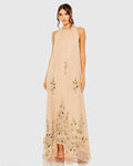 High Neck Floral Embellished Trapeze Gown