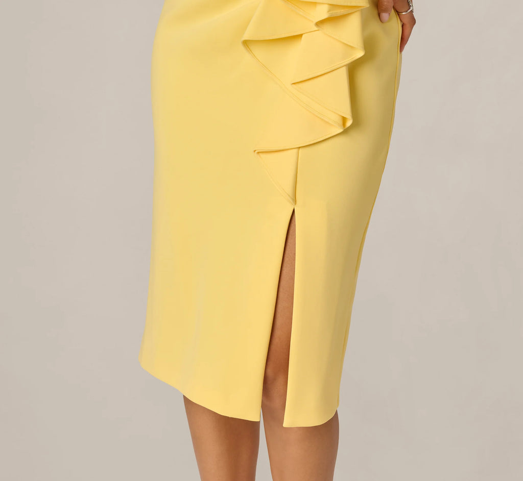 Sleeveless Draped Stretch Sheath Dress In Warm Sun