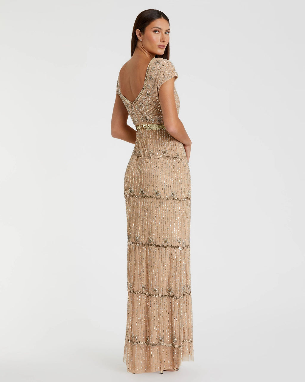 Petite Gold Sequin Cap Sleeve Sweetheart Column Gown