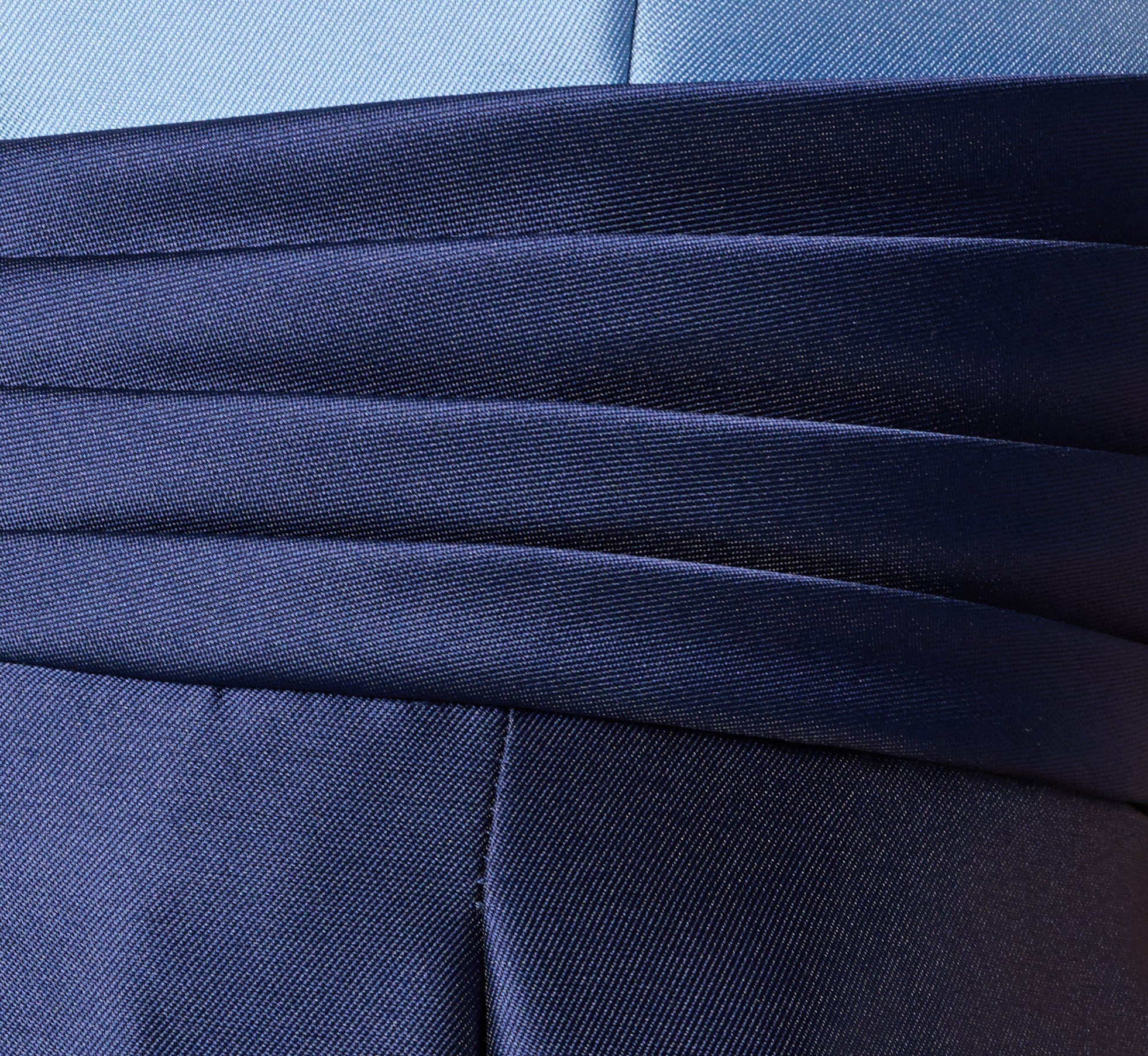 Sleeveless Color Block Tuxedo Ballgown In Icy Topaz Navy