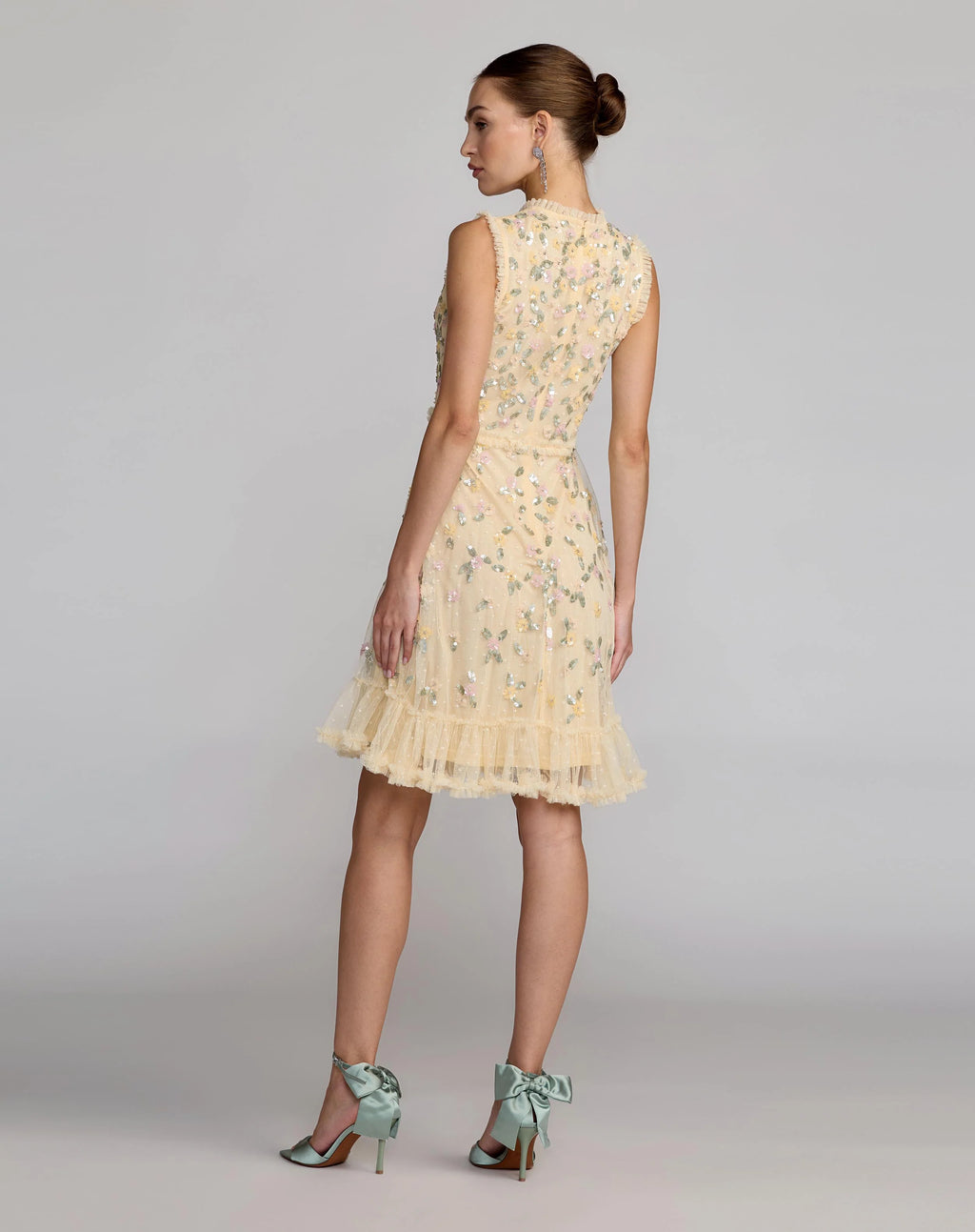 Yellow Sleeveless Sequin Embellished Dress
