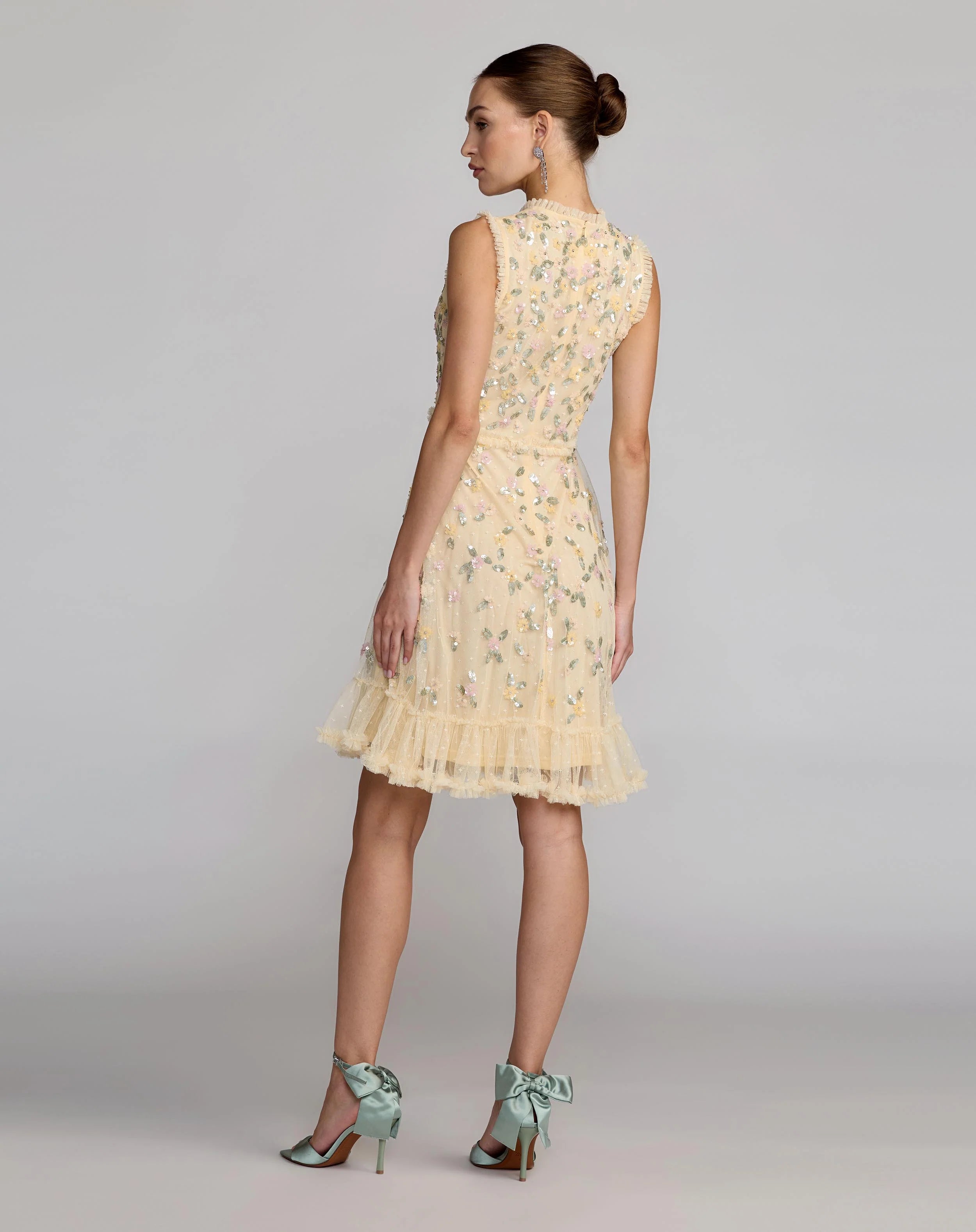 Yellow Sleeveless Sequin Embellished Dress