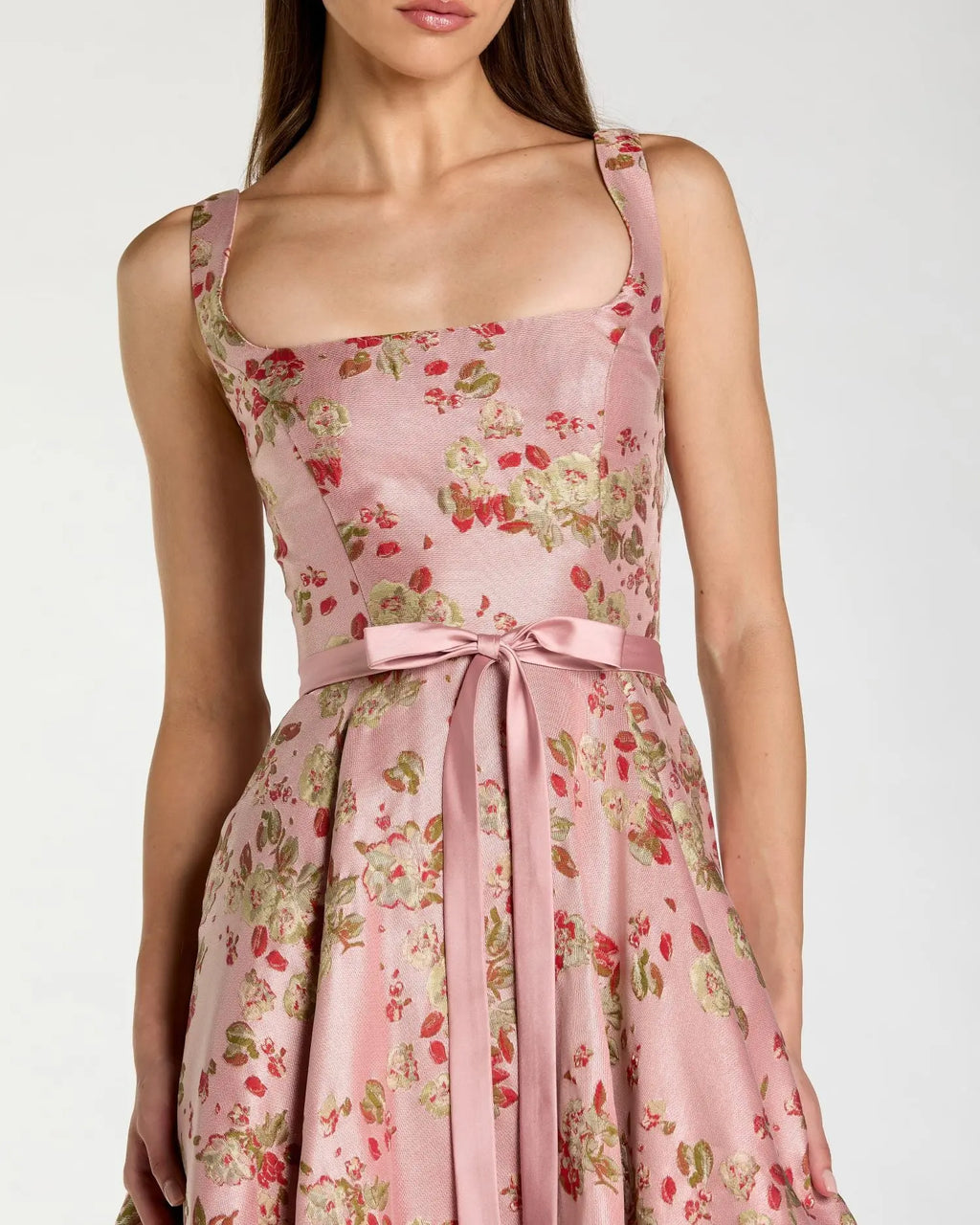 Petite Pink Sleeveless Brocade A Line Midi Dress