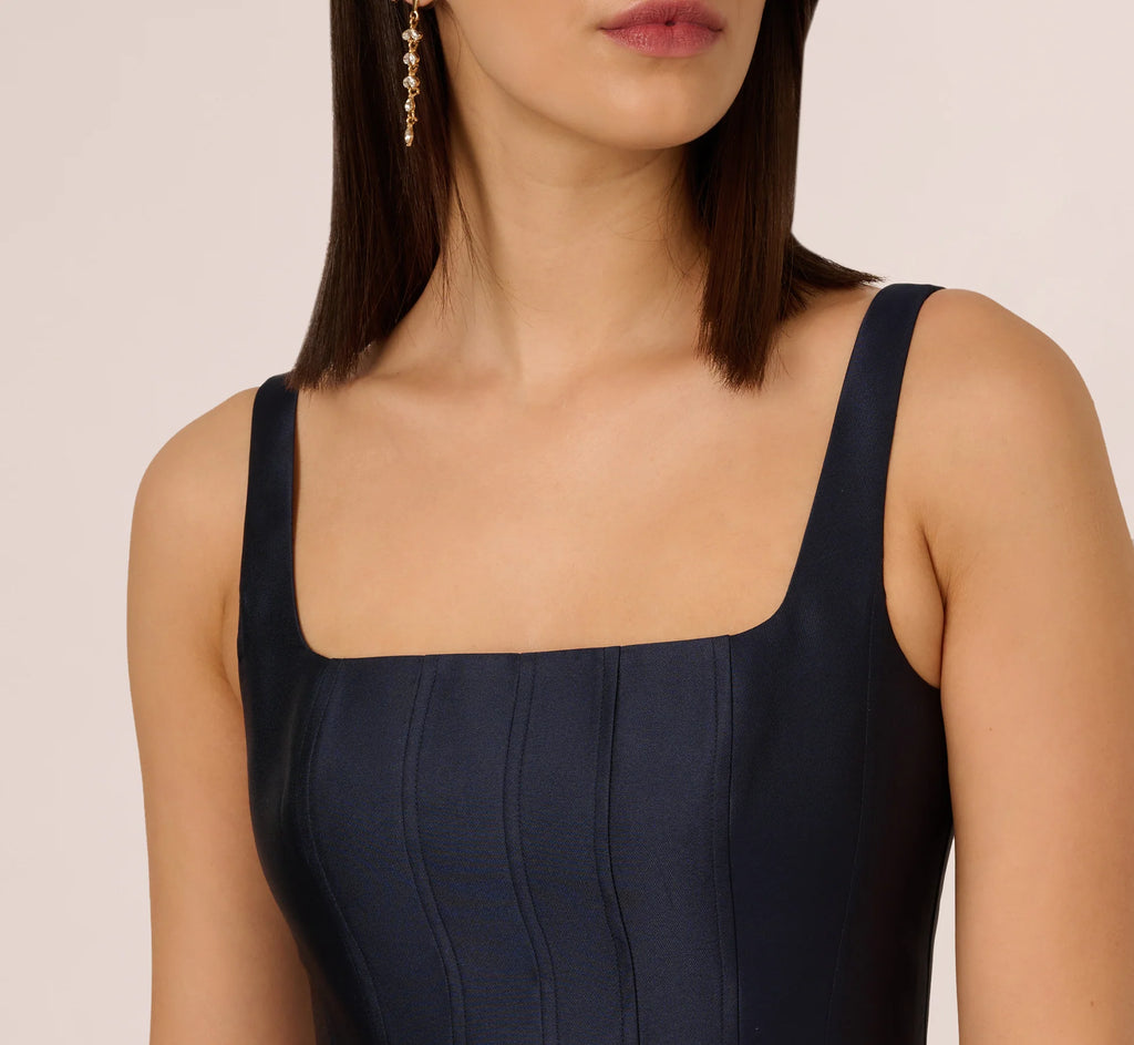 Petite Mikado Sleeveless Square Neck Midi Dress In Midnight