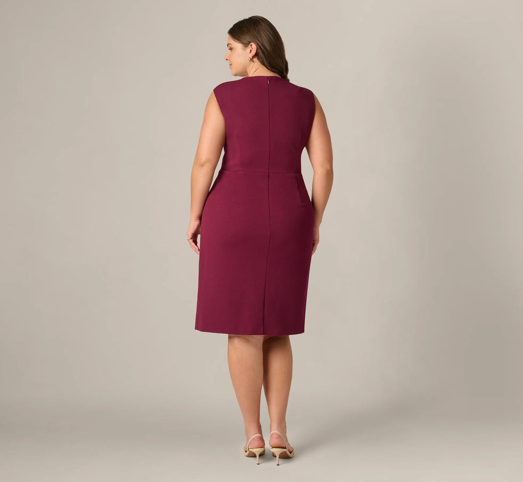Plus Size Bow Accent Stretch Wrap Dress In Cabernet