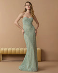 Embellished Strapless Bustier Gown With Sweeping Train