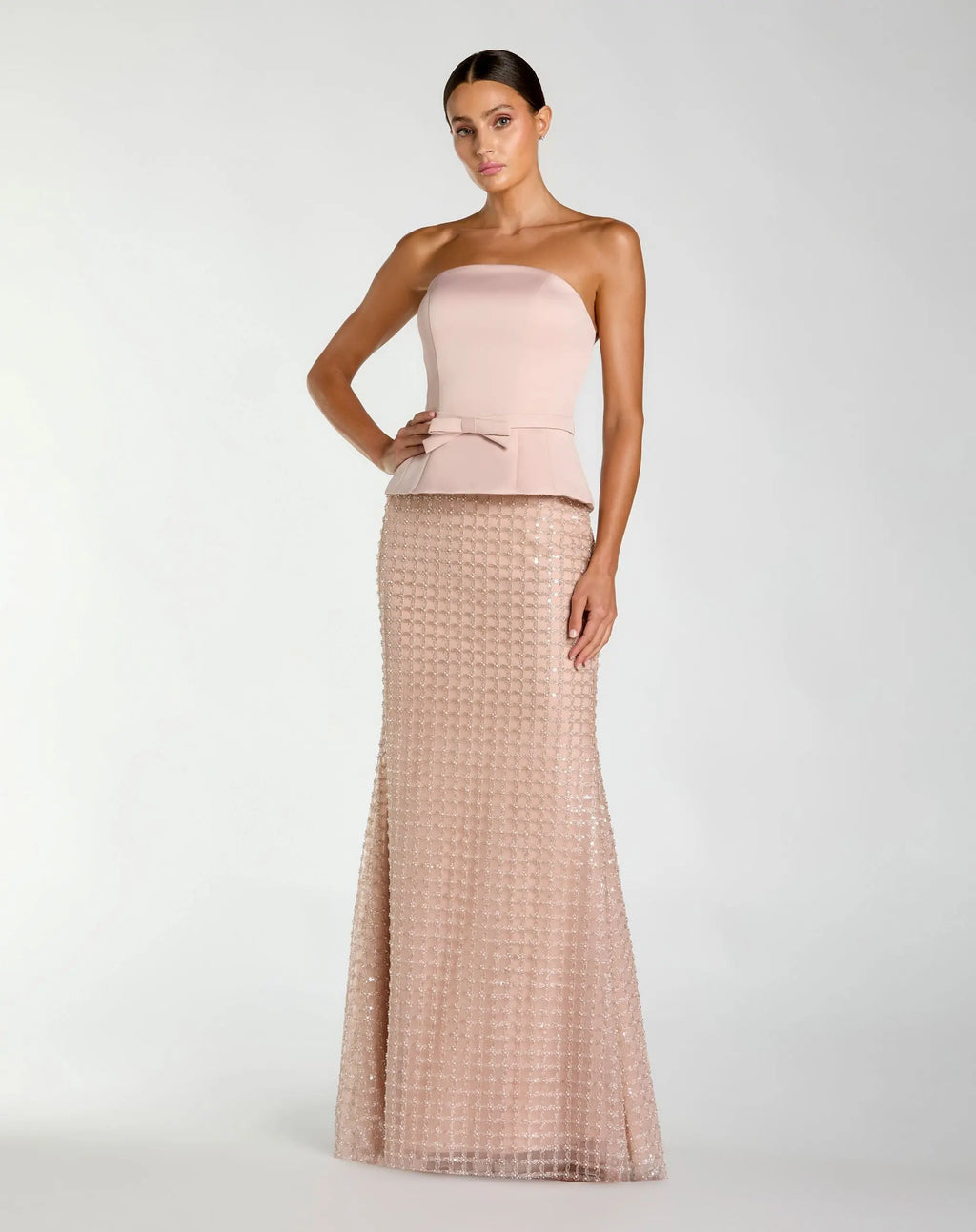 Pink Strapless Satin Top With Embellished Skirt Gown