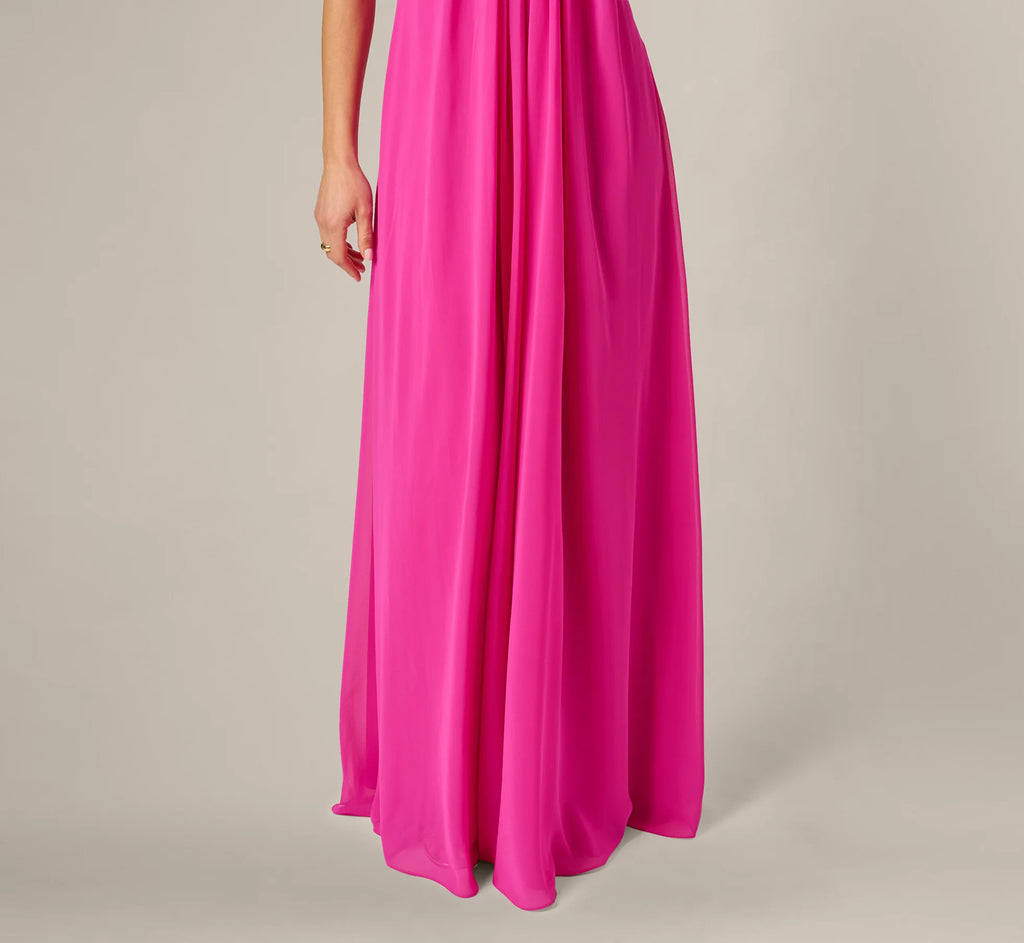 Strapless Chiffon Trapeze Gown In Pink Flame