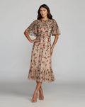 Floral Embellished Flutter Sleeve Midi Dress
