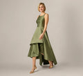 High Low Mikado Gown With Asymmetrical Detail In Jungle Olive