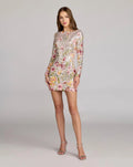 Silver Long Sleeve Floral Embroidered Sequin Mini Dress