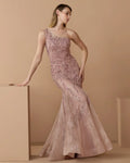 Pink Embellished Lace One Shoulder Mermaid Gown