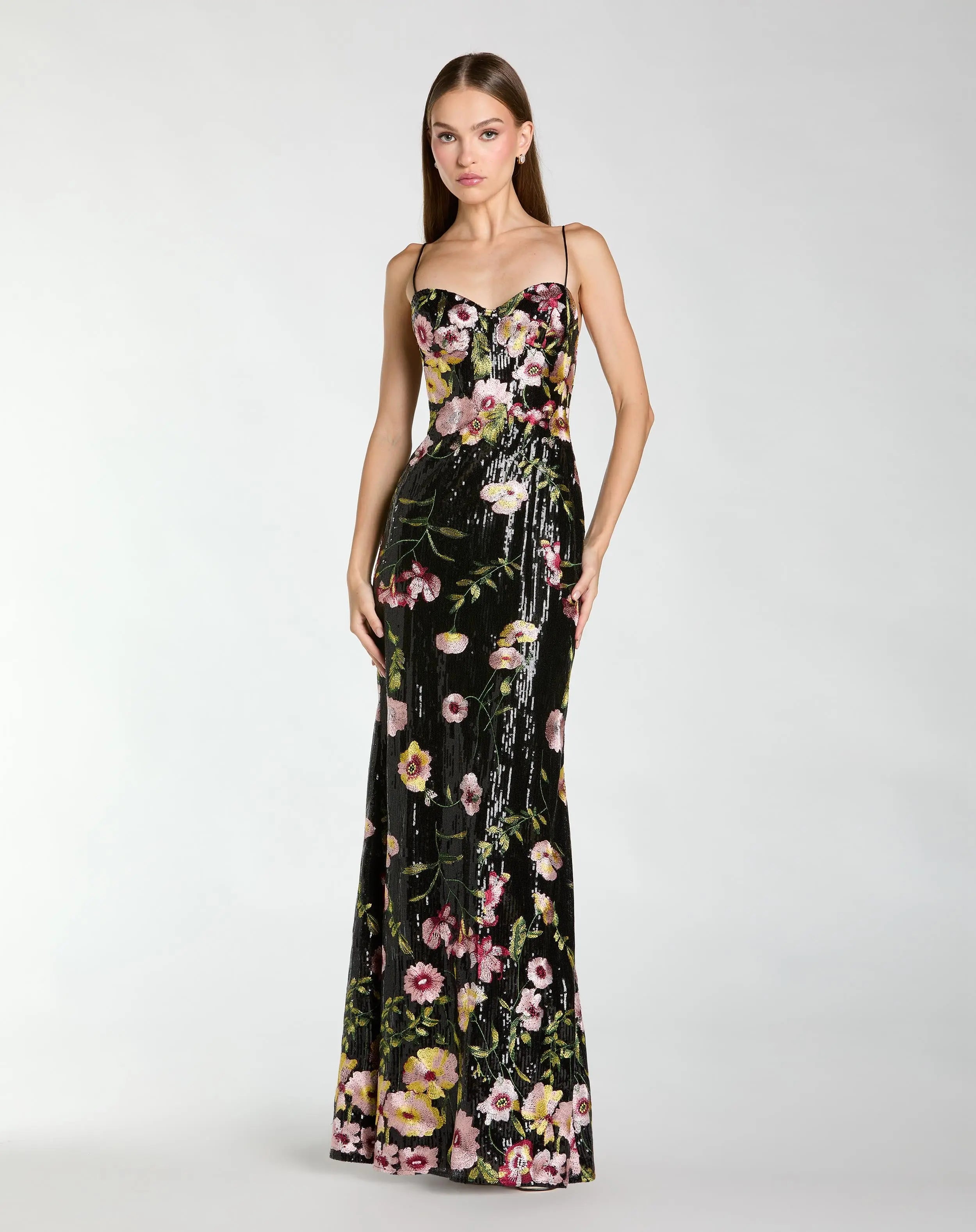 Sleeveless Bustier Floral Applique Gown
