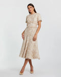 Petite Beige Boucle Short Sleeve A Line Midi Dress