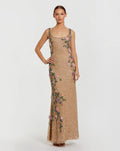 Floral Beaded Mesh Scoop Neck Sleeveless Gown
