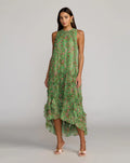 Sleeveless Floral Chiffon Micro Ruffle Midi Dress