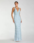 Sequined Plunge Neck Sleeveless Column Gown