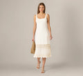 Crochet Trimmed Sheath Midi Dress With Tank Straps In Ivory