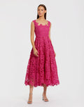 Pink Sleeveless Embroidered Lace A Line Midi Dress