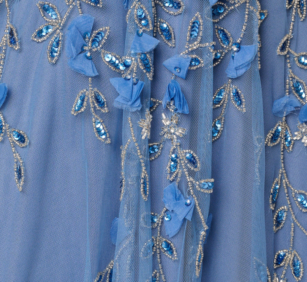 One Shoulder 3D Floral Beaded Ankle Dress In French Blue