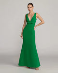 Sleeveless V Neck Mermaid Gown With Bow