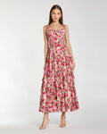 Pink Ruffle Scoop Neck Floral A-Line Dress
