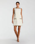 Ivory Sleeveless Shift Mini Dress with Rhinestone Trim