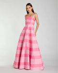 Pink Striped Strapless Satin Ballgown With Pockets